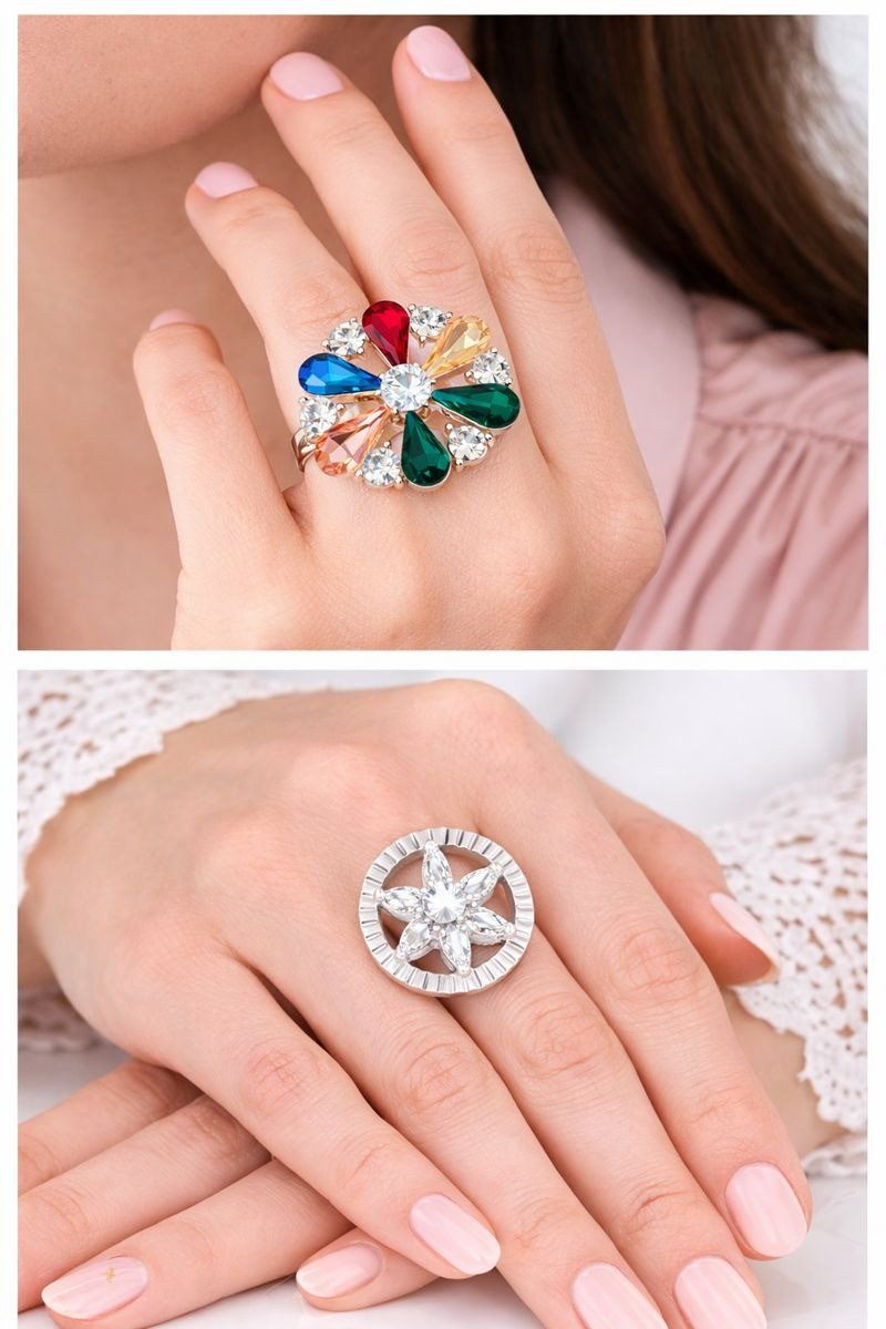 Crystal Carnival Duo Ring Set – Silver Edition