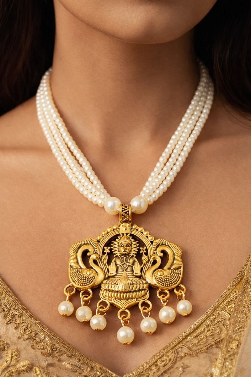 Ayodhya Shree Lakshmi Pearl Temple Necklace Set