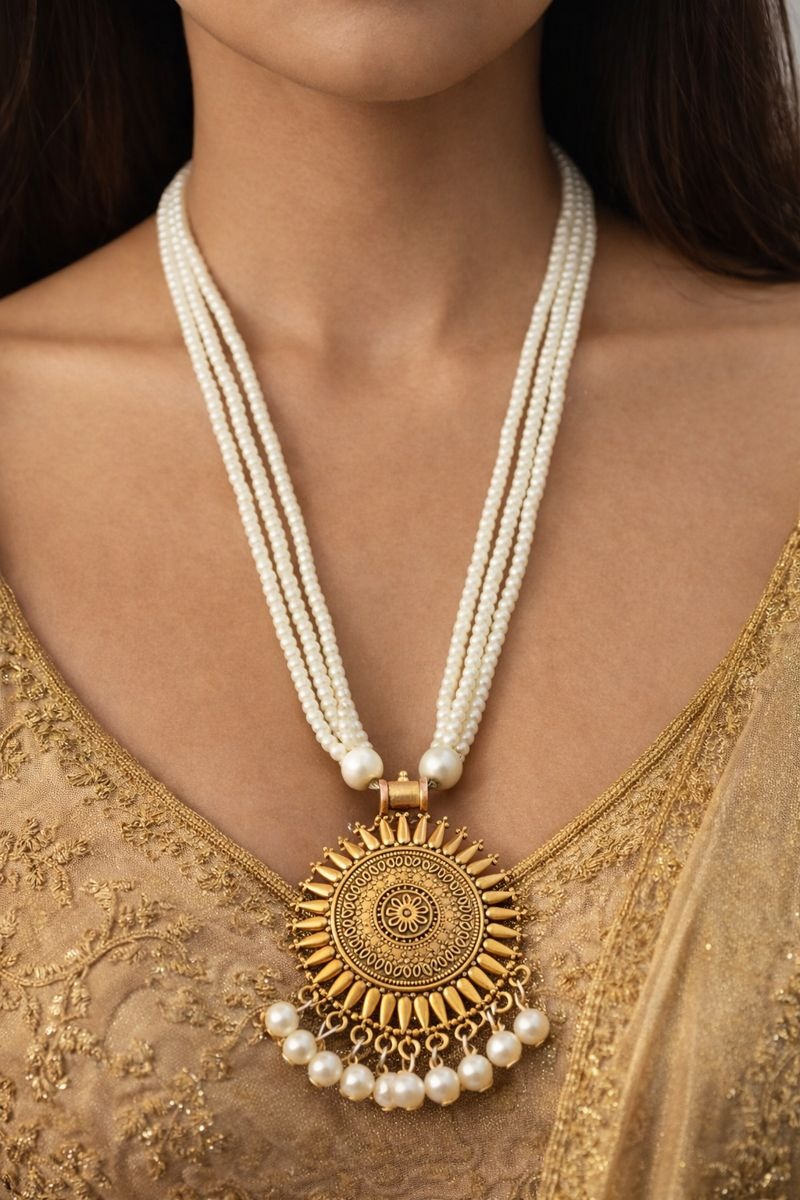 Ayodhya Surya Mandala Pearl Temple Necklace